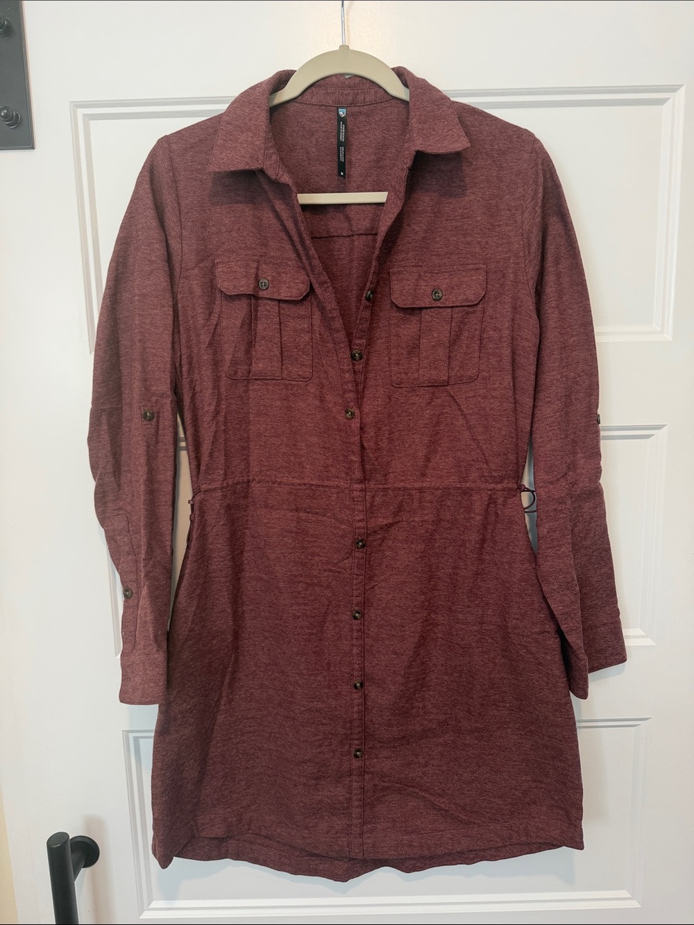 Kuhl Long-Sleeve Button-Front Shirt Dress in Burgundy